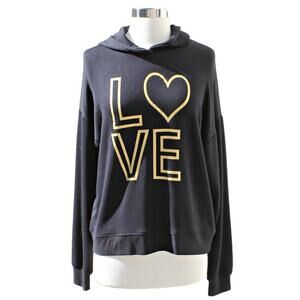 Marled Women's Black Hoodie Sweatshirt Love Graphic Size Medium